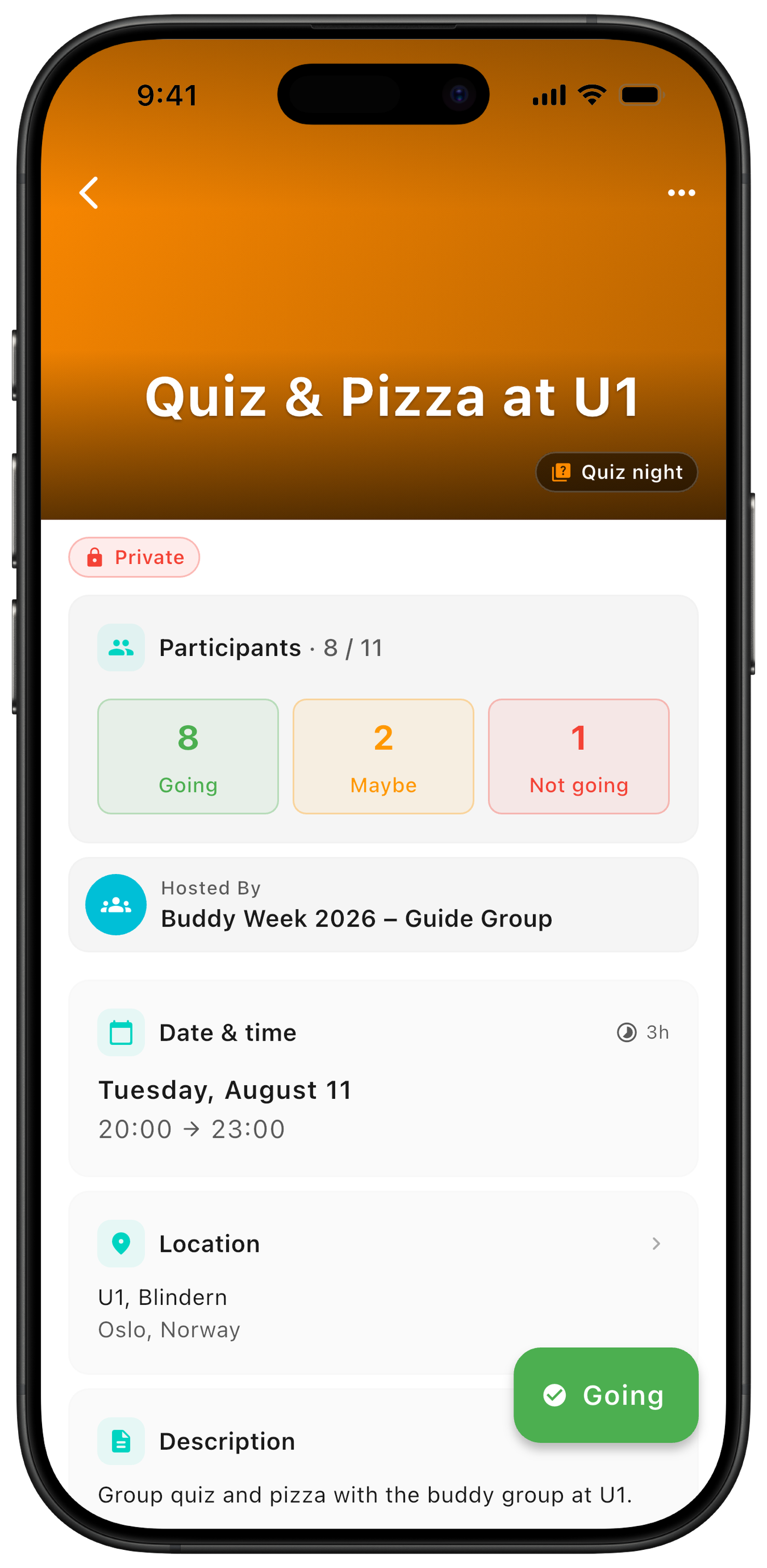 Detail page with info, response status, and updates