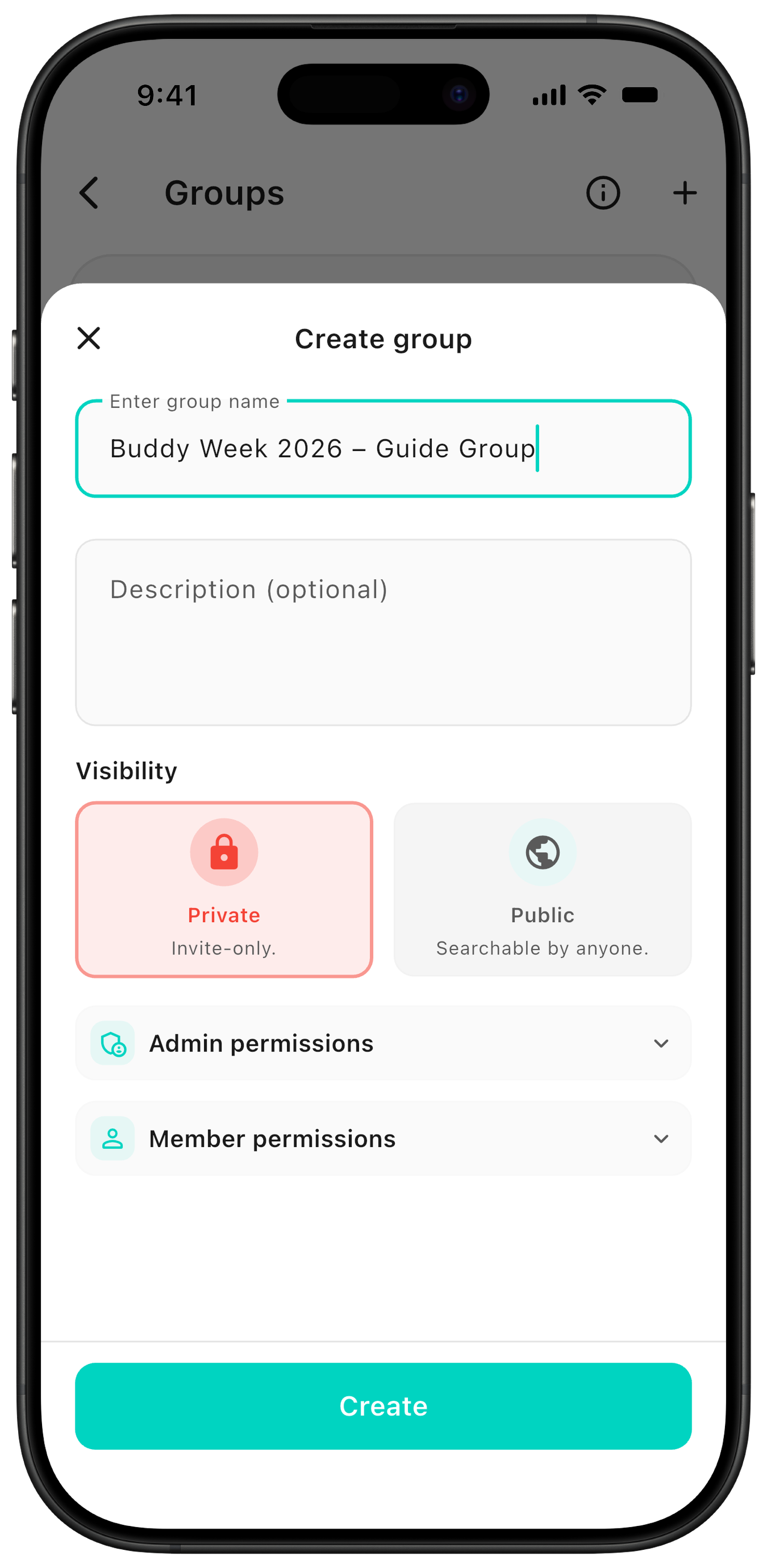 Fill in the details and create the group