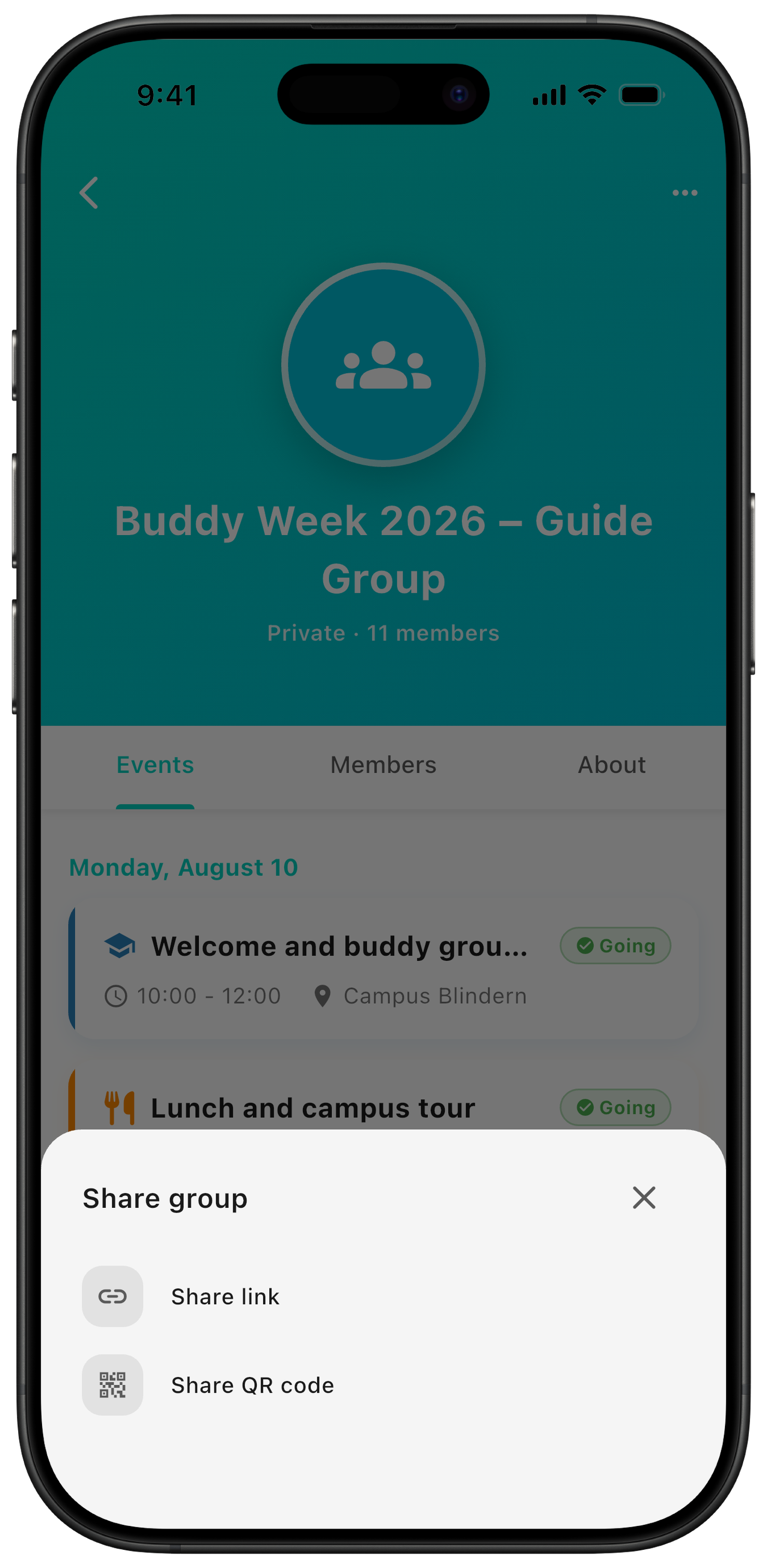 Open the menu and choose Share group