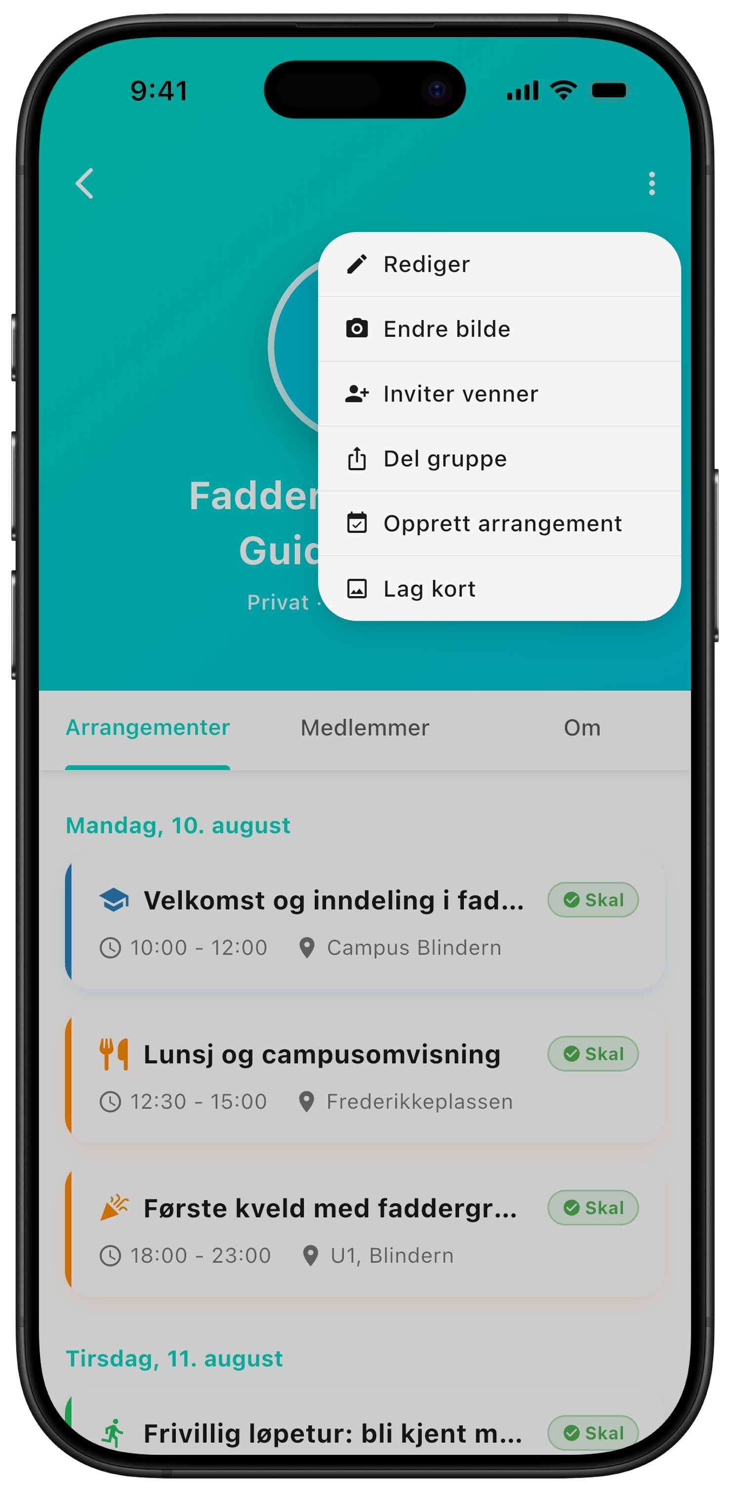 Velg Opprett arrangement fra gruppesiden