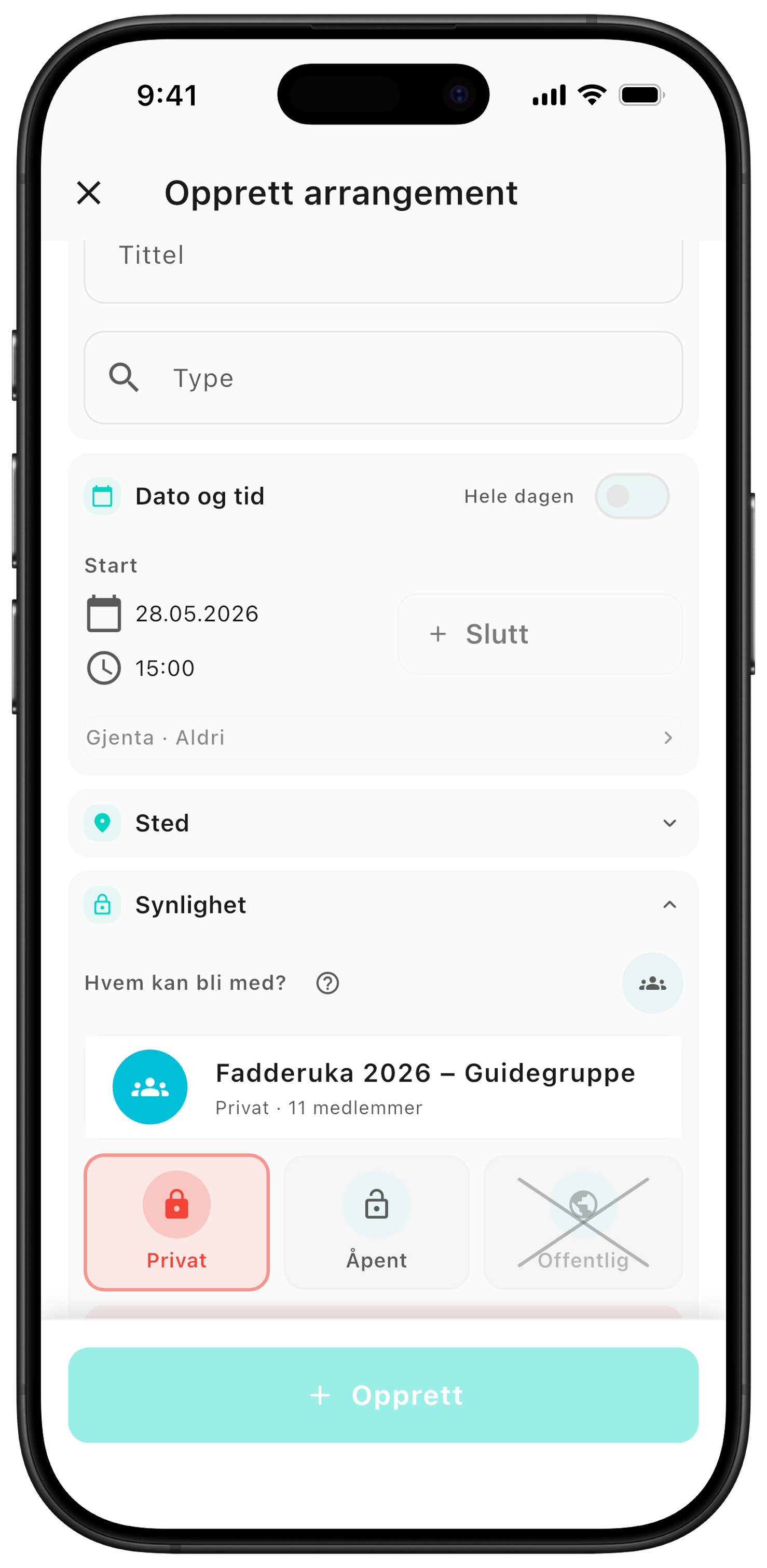Fyll inn detaljer og sjekk synlighet