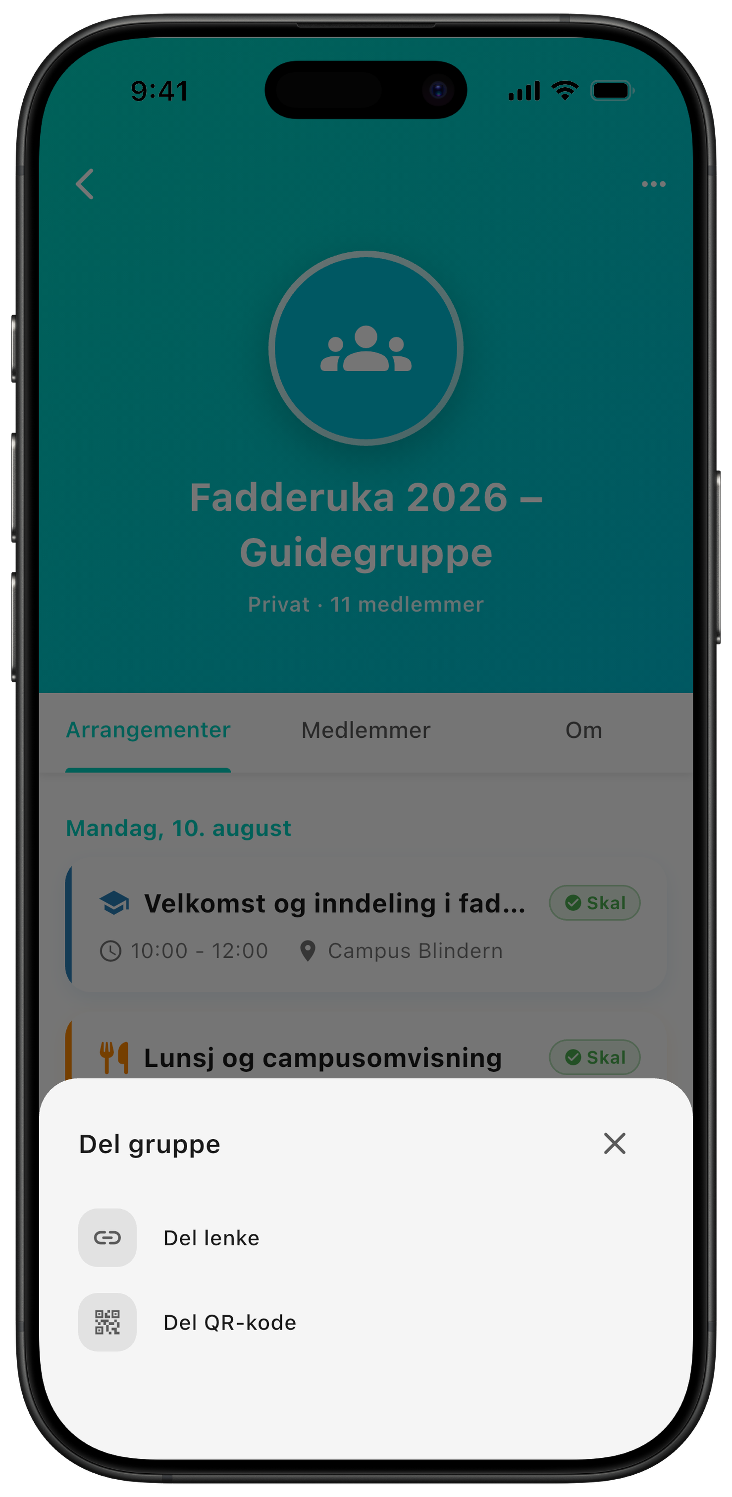 Åpne menyen og velg Del gruppe