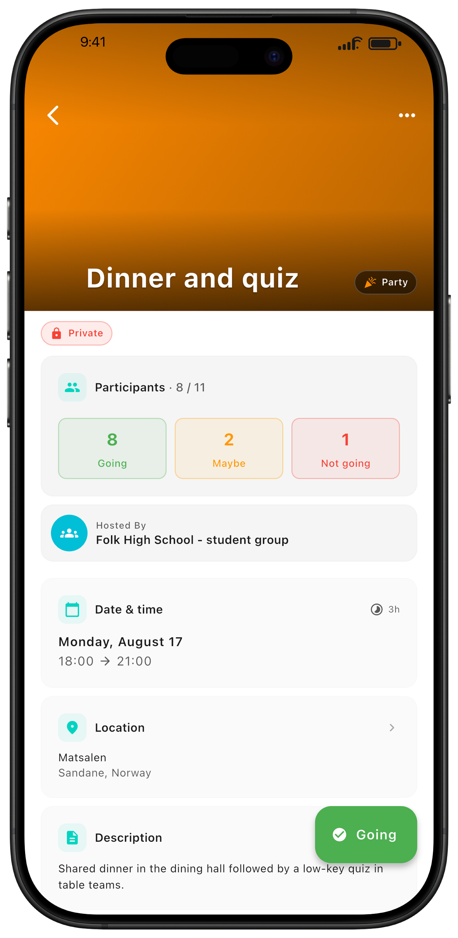 Detail page with info, response status, and updates