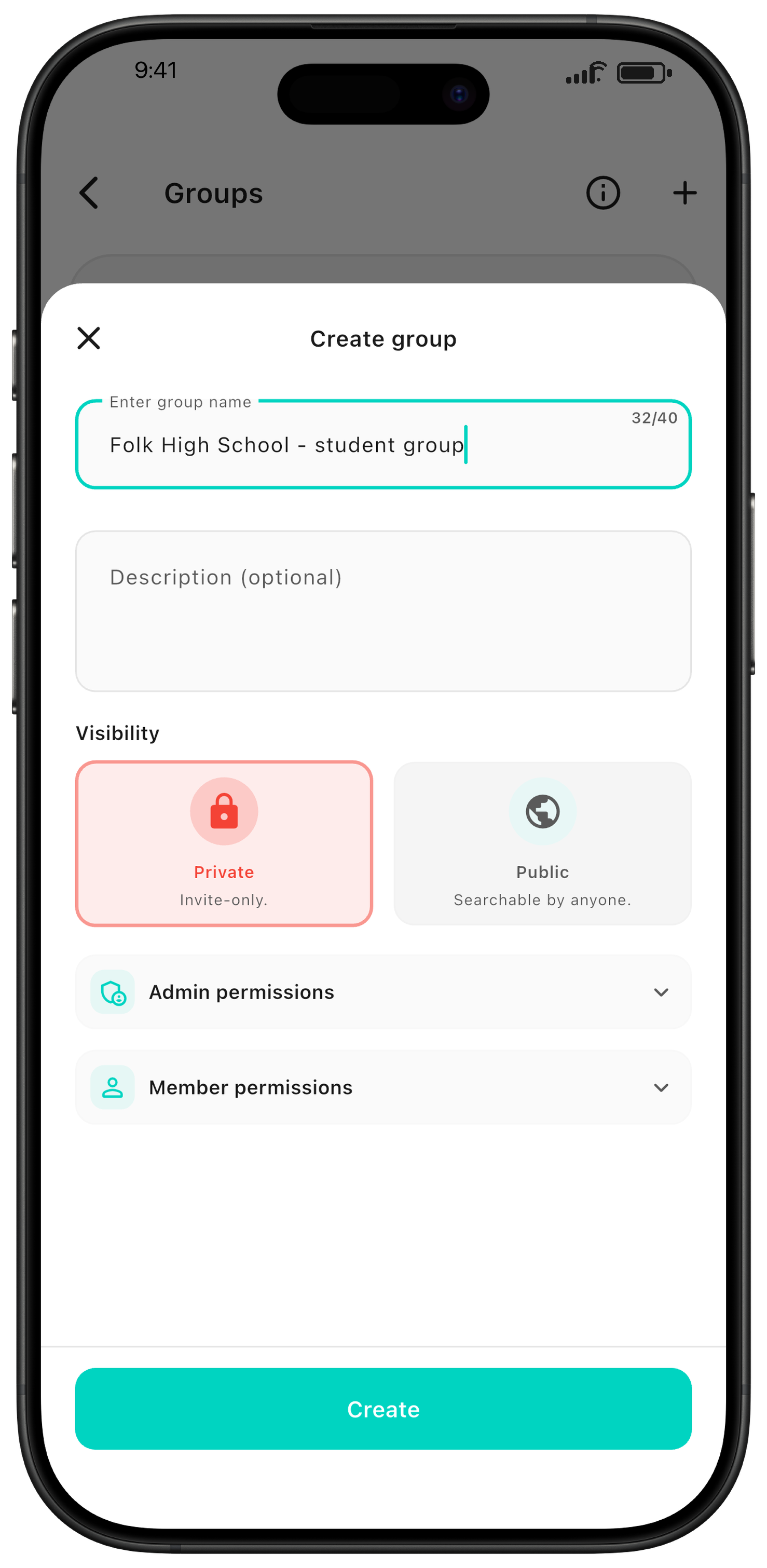 Fill in the details and create the group