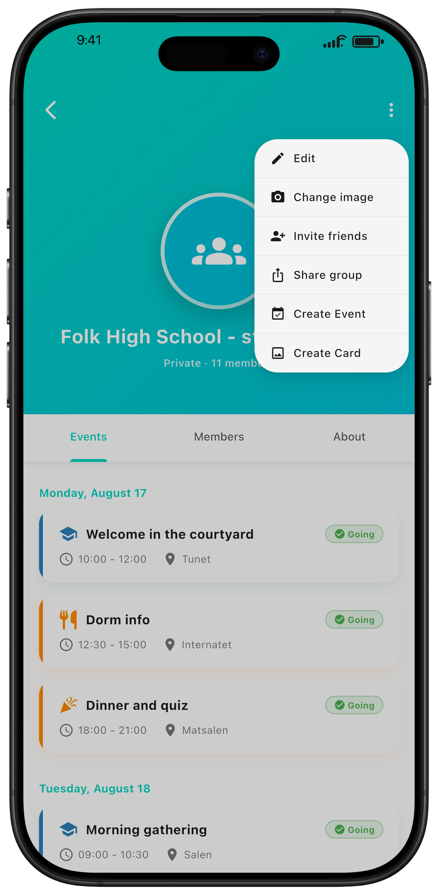 Choose Create event from the group page