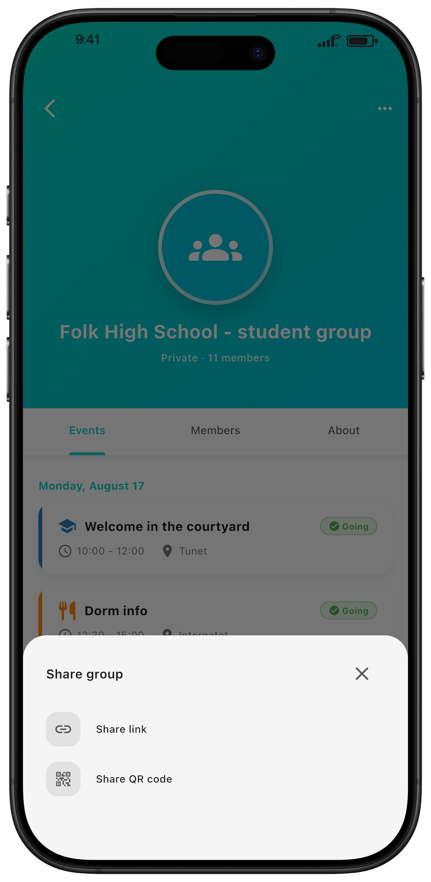 Open the menu and choose Share group