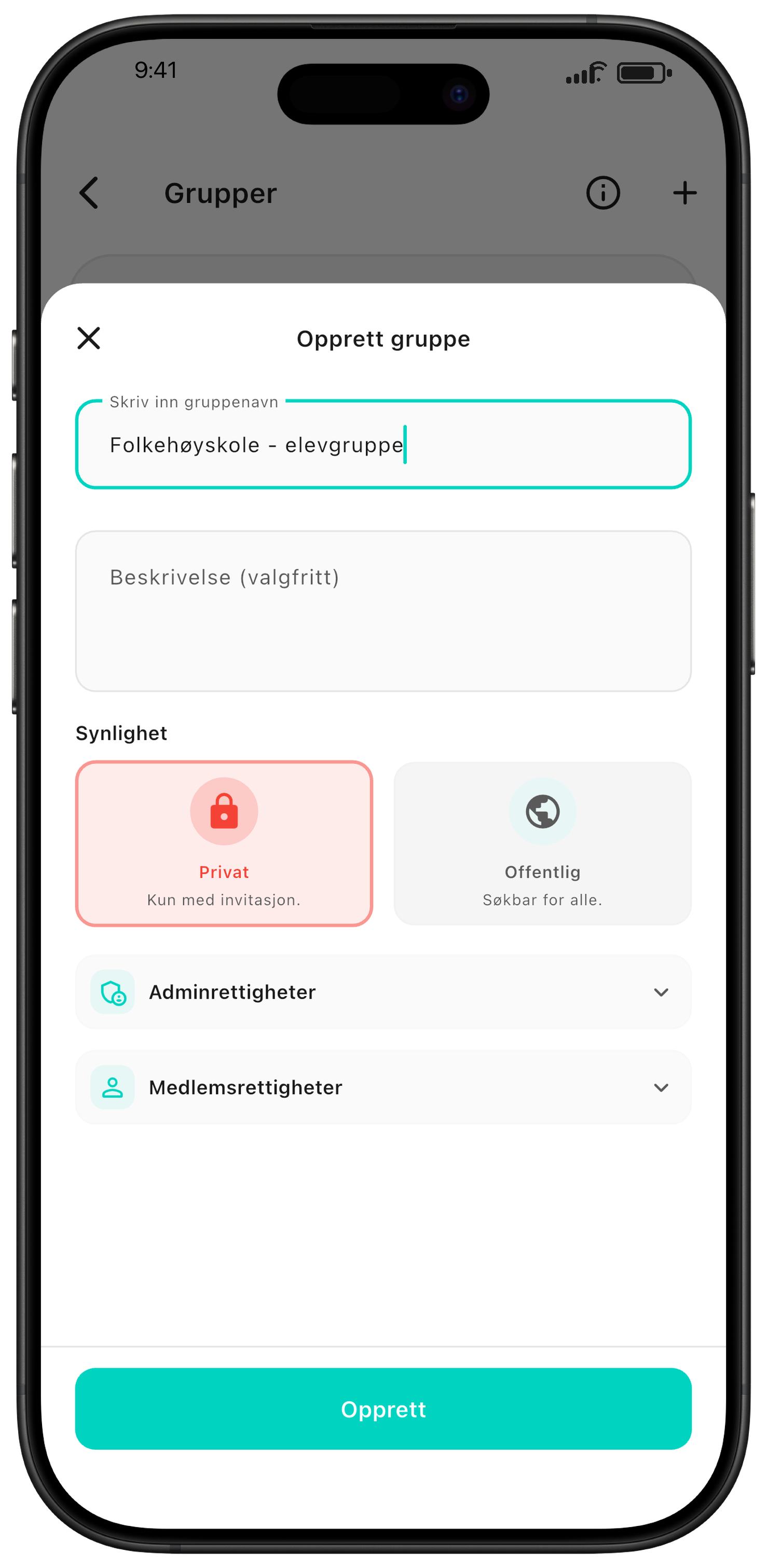 Fyll inn detaljer og opprett gruppe