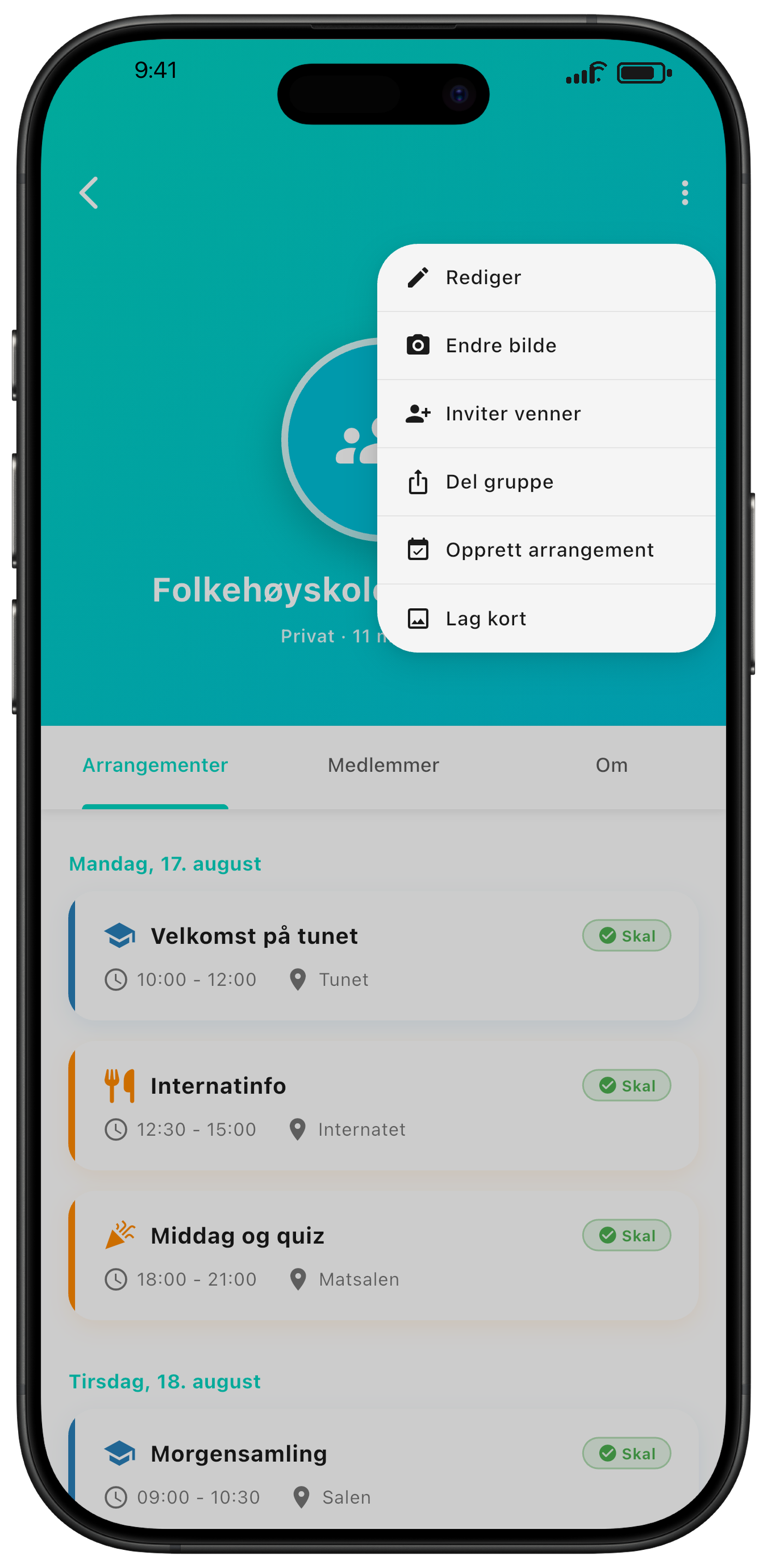 Velg Opprett arrangement fra gruppesiden