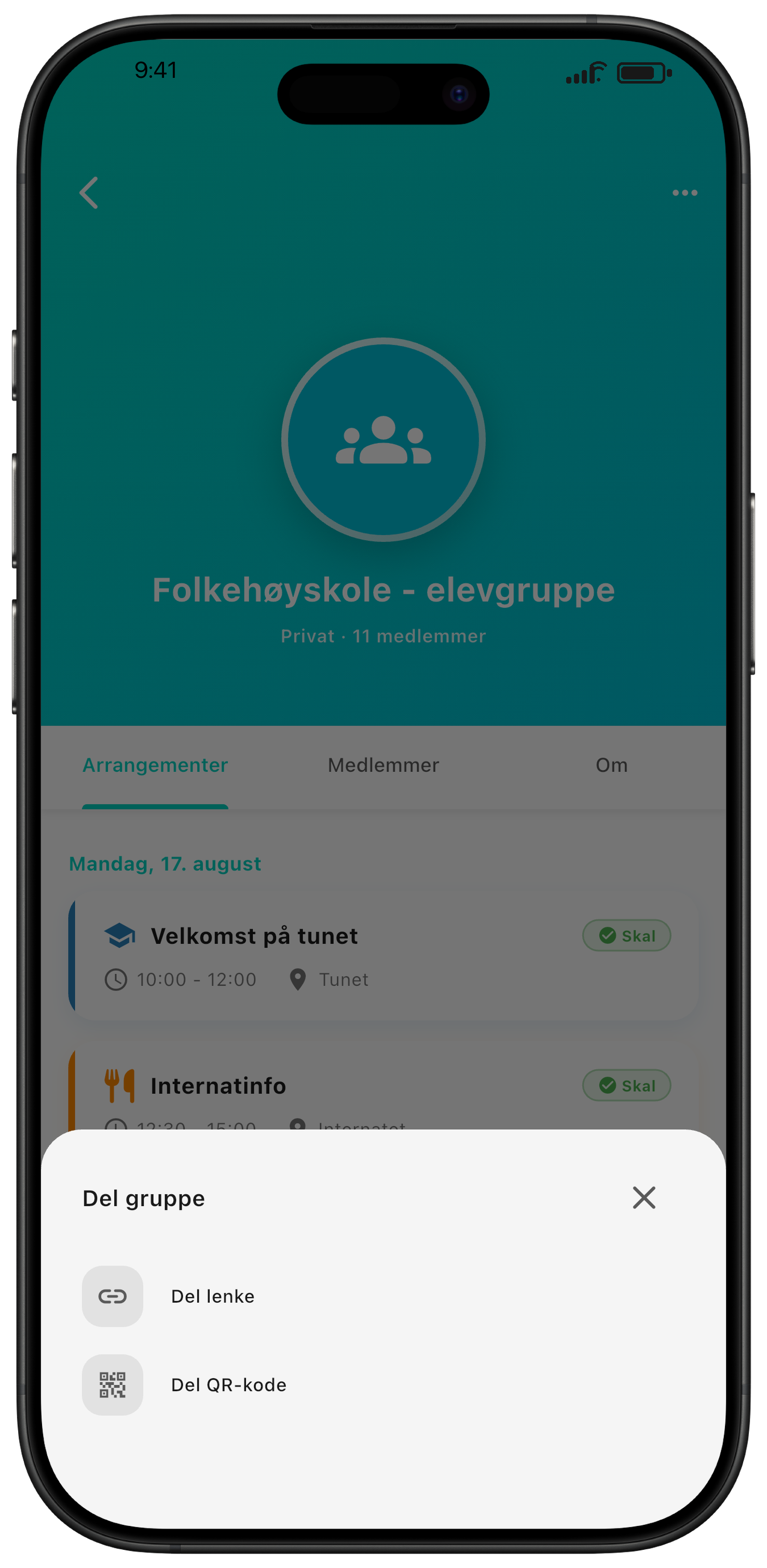 Åpne menyen og velg Del gruppe