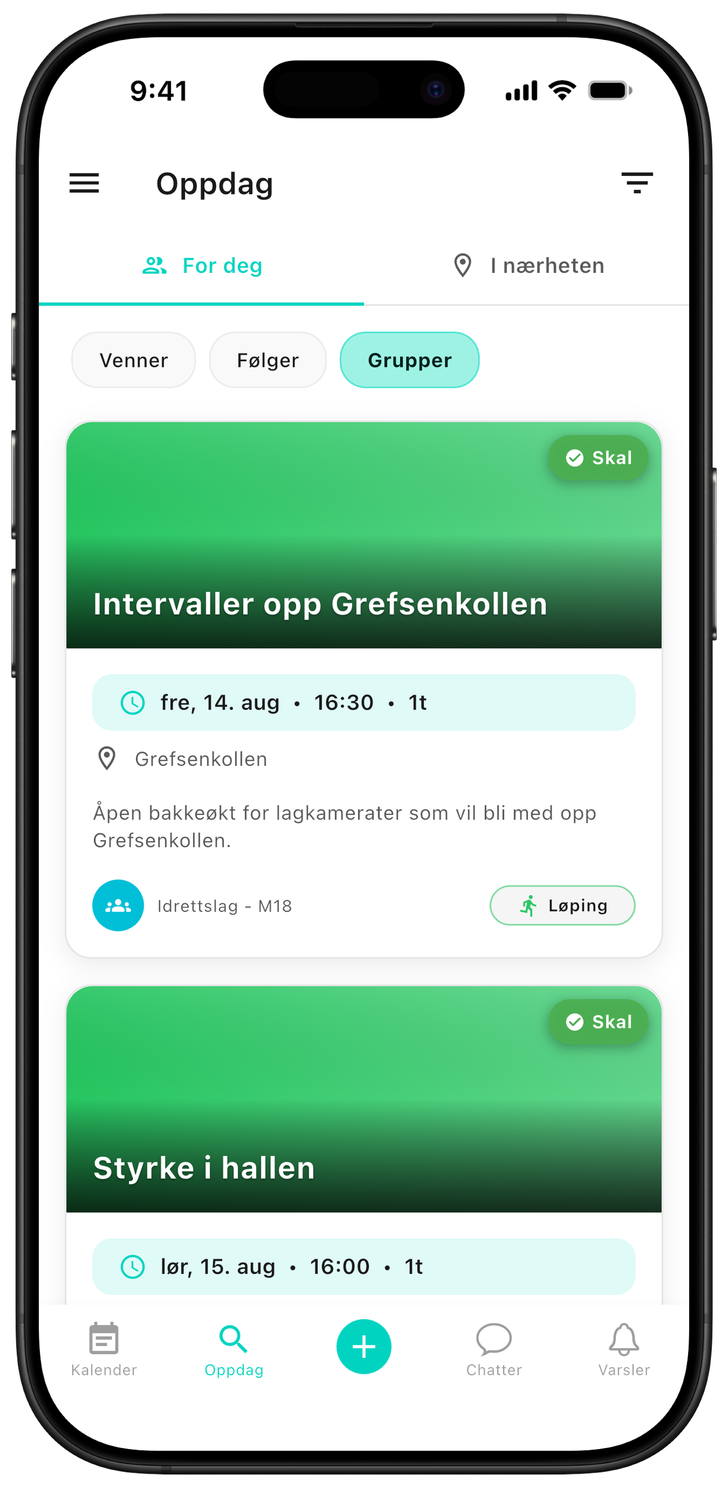 I Oppdag vises de åpne øktene under Grupper