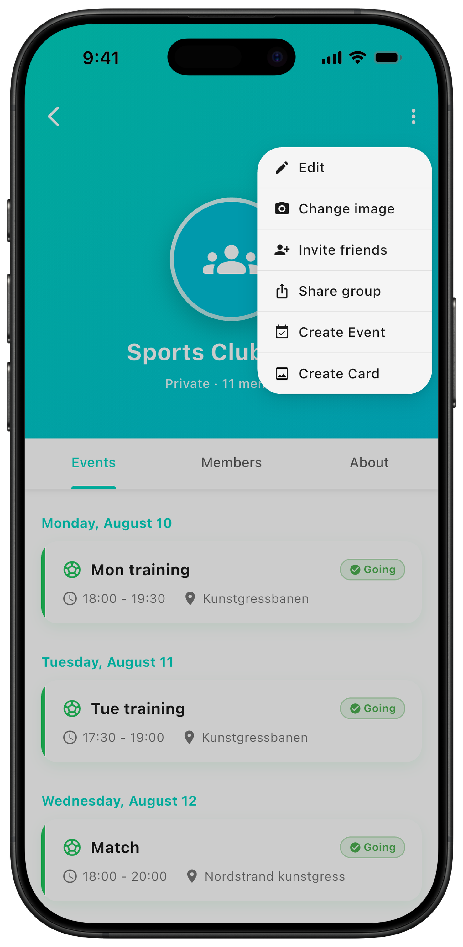 Choose Create event from the group