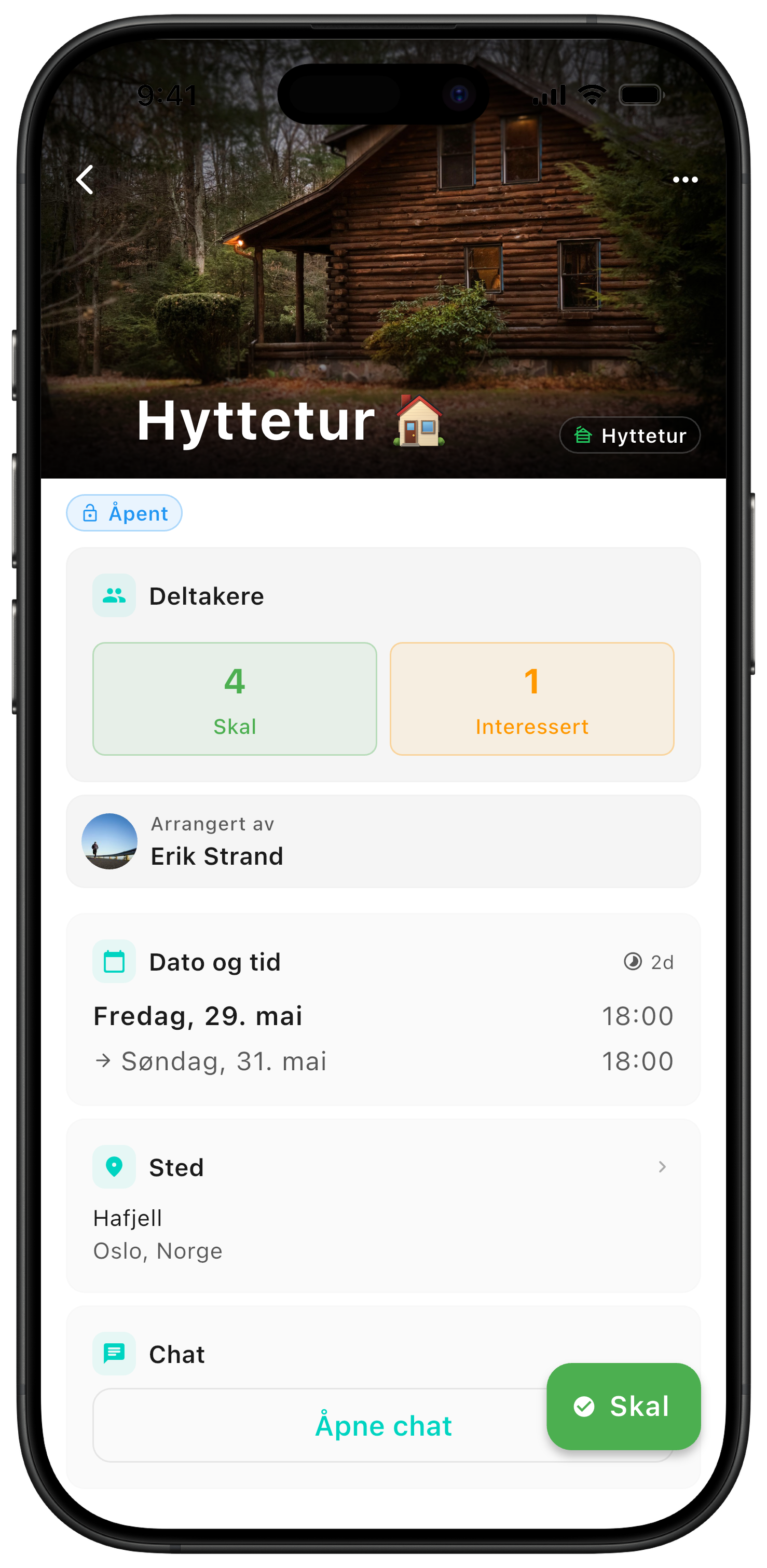 Eventdetaljer for hyttetur