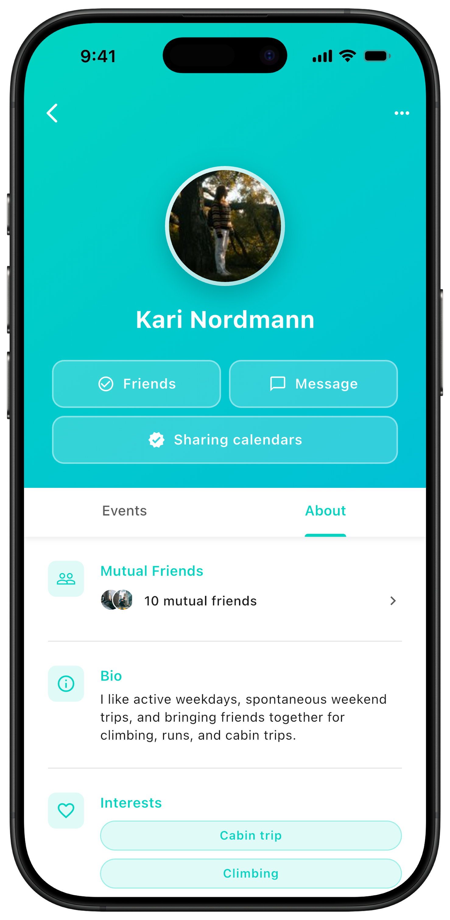 Friend profile with shared calendar in ZynkUp