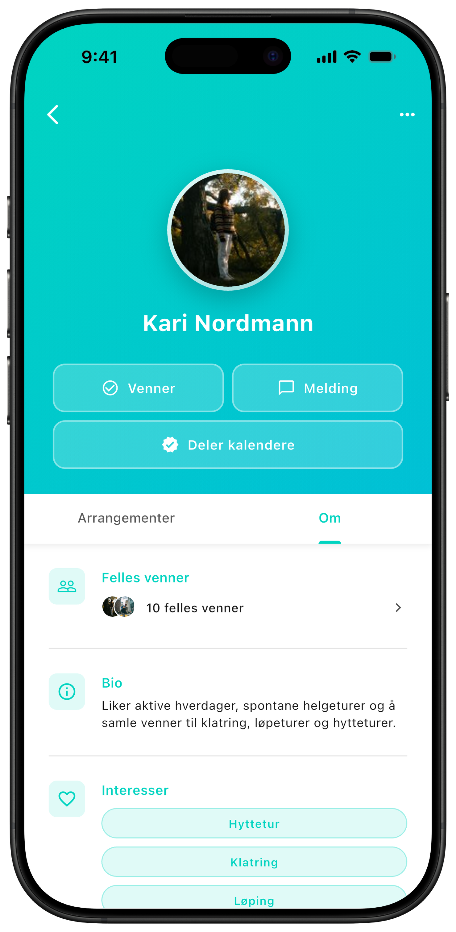Venns profil med delt kalender i ZynkUp